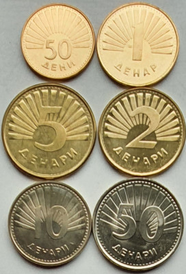 set 6 monede Macedonia 50 deni 1, 2, 5, 10, 50 Dinari 1993 - 2008 UNC - A026 foto