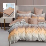 Lenjerie de pat finet 6 piese, cearceaf pat cu elastic, cearceaf pilota 200x230, 2 fete perna 50x70, 2 fete perna 70x70, Extra, Inimioare crem Relax K