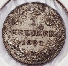 1813 Wurttemberg 1 kreuzer 1860 Wilhelm I tiraj 49.000 km 600 argint foto