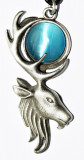 Pandantiv cu lantisor Cerb si Luna, placat cu argint, talisman pentru putere