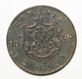 2 BANI 1880 . LITERE DUBLE NUME GRAVOR . DETALII EXCELENTE .