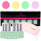 Set 4 Oje Semipermanente, Top &amp; Base Coat Hema Free SensoPRO Milano + Lampa UV, Spring Pastel