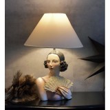 Lampa Masa Antichitati Bust Femeie Evantai CW109, Veioza Polystein, Abajur Textil, 43cm, Decor Clasic/Modern