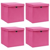 Cumpara ieftin Cutii depozitare cu capace 4 buc. roz, 32x32x32 cm, textil