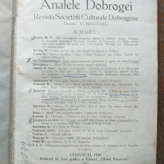 ANALELE DOBROGEI - REVISTA SOCIETATII CULTURALE DOBROGENE AN. XI , CERNAUTI 1930