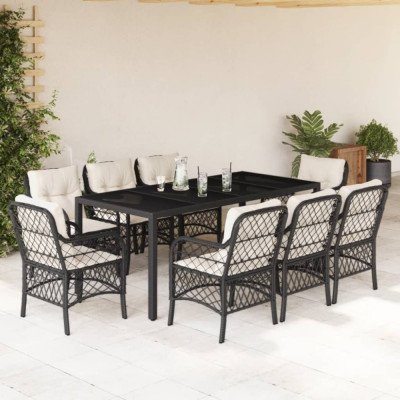 Set mobilier de gradina cu perne, 9 piese, negru, poliratan GartenMobel Dekor foto