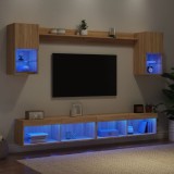 Cumpara ieftin Unități de perete TV cu LED-uri, 6 piese, stejar sonoma, lemn