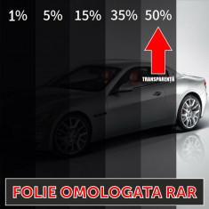 Folie pentru geamuri spate + luneta, omologata RAR (4m x 0,75m) transparenta 50%