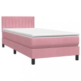 Cumpara ieftin Pat box spring cu saltea, roz, 80x220 cm, catifea