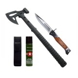 Cumpara ieftin Set topor multifunctional, cutit automat vanatoare si spray autoaparare DEPOX&reg;, otel inoxidabil, 42 cm/27 cm/110 ml, teaca inclusa