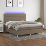 VidaXL Pat cu arcuri, saltea și LED, gri taupe, 180x200 cm, textil 3135537