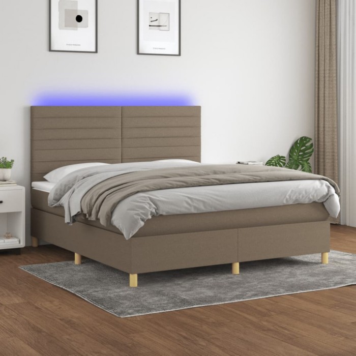 vidaXL Pat cu arcuri, saltea și LED, gri taupe, 180x200 cm, textil 3135537