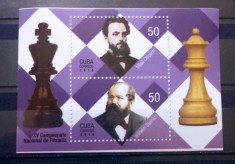 Cuba 2019 șah ,Mihail Chigorin și Wilhelm Steinitz bloc nestampilat