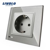 Cumpara ieftin Priza simpla Livolo gri cu rama din sticla Crystal, eleganta si rezistenta