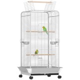 PawHut Cușcă pentru Papagali cu Ruedas Perches Hrănitori și Tavă Detașabilă Pajarera pentru Cacat&uacute;as Cotorras 79x73x146cm Gri Deschis | Aosom Romania