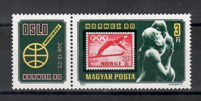 Ungaria1980-Expoziția internațională de timbre NORWEX 80,Serie+Colita,4 poze.MNH