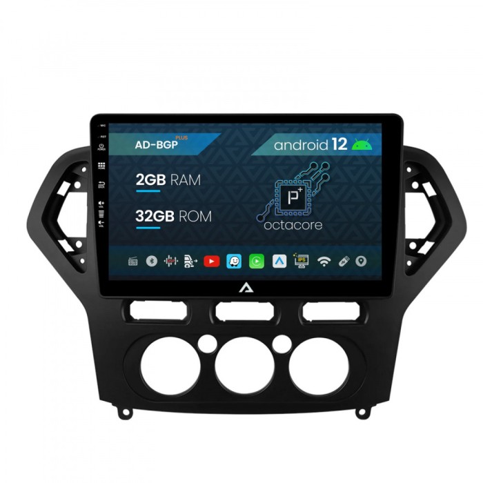 Navigatie Ford Mondeo (2007-2010) Clima Manuala, Android 12, P-Octacore 2GB RAM + 32GB ROM, 10.1 Inch - AD-BGP10002+AD-BGRKIT126