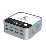 Statie de Incarcare Rapida 120W 8 in 1, PRESTIGE CHARGE&reg;, GaN, pentru Laptop, Telefon, Tableta, Gadgeturi, 4 x PD3.0 USB-C, 4 x QC3.0 USB-A, Protectii