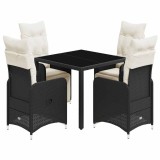 Cumpara ieftin Set bistro de gradina cu perne, 5 piese, negru, poliratan