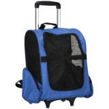 PawHut Rucsac 2-&icirc;n-1 pentru C&acirc;ini și Pisici cu Buzunare Laterale, M&acirc;ner Telescopic și Roti, 42x25x55 cm, Albastru | Aosom Romania