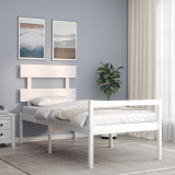 VidaXL Cadru de pat senior cu tăblie single, alb, lemn masiv