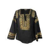 Bluza Tip Ie Traditionala Neagra cu Motiv Geometric Auriu de Dama - IML31