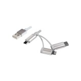 CABLU alimentare si date LOGILINK, telefon, 3 + 1, USB 2.0 (T) la Lightning (T) + Micro-USB 2.0 (T) + USB 2.0 Type-C (T), 1m, argintiu, &quot;CU0126&quot; (timb