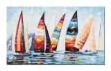 Cumpara ieftin Tablou pictat manual, Cursa veliere, 100x60cm ulei pe panza in cutit efect 3D, Spectaculos
