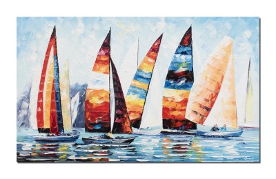 Tablou pictat manual, Cursa veliere, 100x60cm ulei pe panza in cutit efect 3D, Spectaculos foto