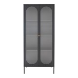 Vitrină Adelaide, neagră, 2 uși din sticlă ondulată 80x35x180 cm