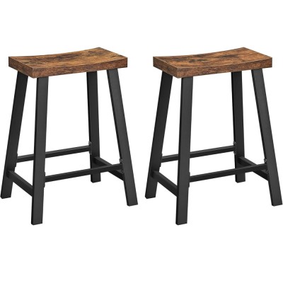VASAGLE Set 2 scaune bar cu sezut curbat, cadru metalic, 46x33x60 cm, maro rustic Household NewTrend foto