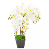 Plantă artificială orhidee cu ghiveci, alb, 60 cm