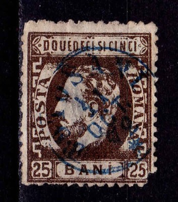 ✅ RO 1872 ,LP 37 ,&amp;quot;Carol I cu barba- dant.&amp;quot;,25 B sepia , defecte dantelura/colt ,stampilat BOTOSANI foto