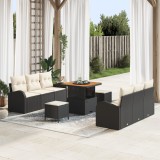 Set canapele grădină vidaXL cu perne Negru Ratan Poli Acacia, Canapea grădină vidaXL cu 2 locuri și perne Negru Ratan Poli, Set dining grădină vidaXL