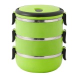 Cumpara ieftin Caserola termoizolanta verde cu 3 compartimente suprapuse, recipiente interioare din inox, manere laterale si sistem de inchidere pentru transport ali
