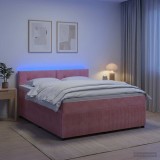 Cumpara ieftin Pat boxspring cu saltea cu benzi LED Roz 140 x 200 cm Catifea