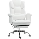 HOMCOM Scaun de birou ergonomic, &icirc;nălțime reglabilă 48-56 cm, spătar cu &icirc;nclinare, suport pentru picioare, alb | Aosom Romania