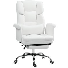 HOMCOM Scaun de birou ergonomic, &icirc;nălțime reglabilă 48-56 cm, spătar cu &icirc;nclinare, suport pentru picioare, alb | Aosom Romania