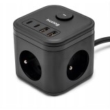 Prelungitor cub Huslog PowerHub HUS1003, 3 prize tip E, 2x USB-A, 2x USB-C, 3680 W, negru