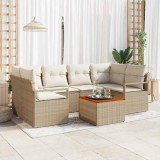 vidaXL Set de Canapele de Grădină 7 pcs Bej, alb Mare Rattan, Lemn