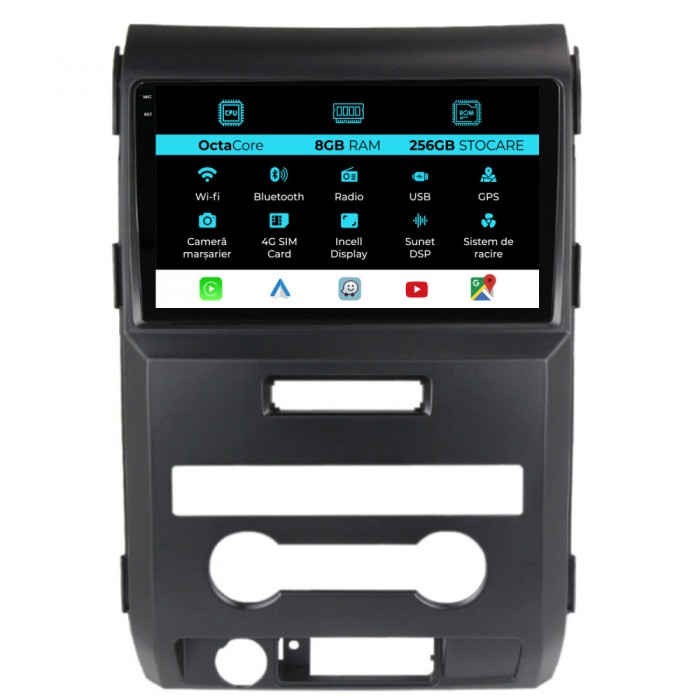Navigatie Dedicata Ford F150 (2008-2014), 9Inch, 8Gb Ram, 256Gb Stocare, Carplay