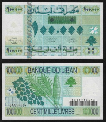LIBAN █ bancnota █ 100000 Livres █ 1999 █ P-78 █ UNC █ necirculata foto