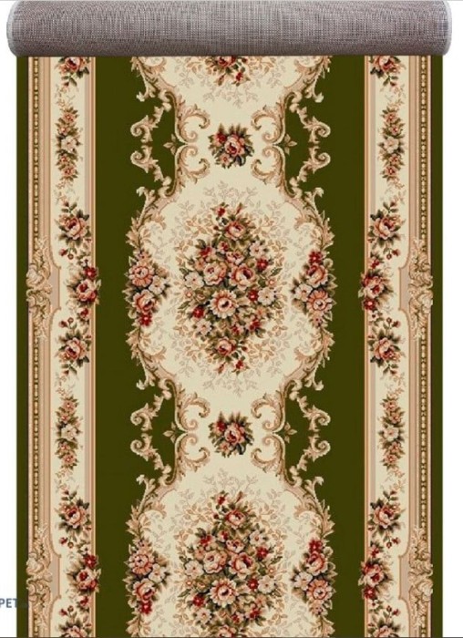 Traversa Festonata Surfilata, Model Lotos 574-310, Inaltime Fir 8 mm, Latime 0.8m, Marime 80 x 200 cm, Crem, Verde, Antialergic, Polipropilena, Living