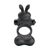 Pretty Love-Inel Vibrator cu Stimulator Iepuraș Negru