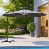 Cumpara ieftin Umbrela gradina/terasa cu panou solar, iluminare LED, articulatie tip banana, manivela, gri, 295 cm