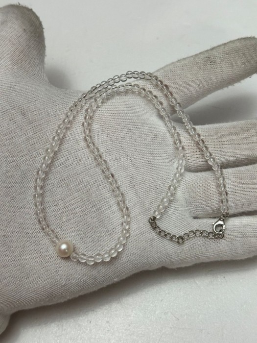 COLIER CRISTAL STANCA + PERLA + ARGINT 925 - 50cm - Margele - Vintage !
