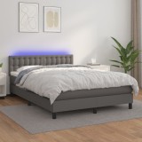 Cumpara ieftin Pat cu arcuri, saltea și LED, gri, 140x200 cm, piele eco