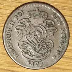 Belgia - moneda de colectie raruta - 2 centimes 1870 franceza - detalii vizibile