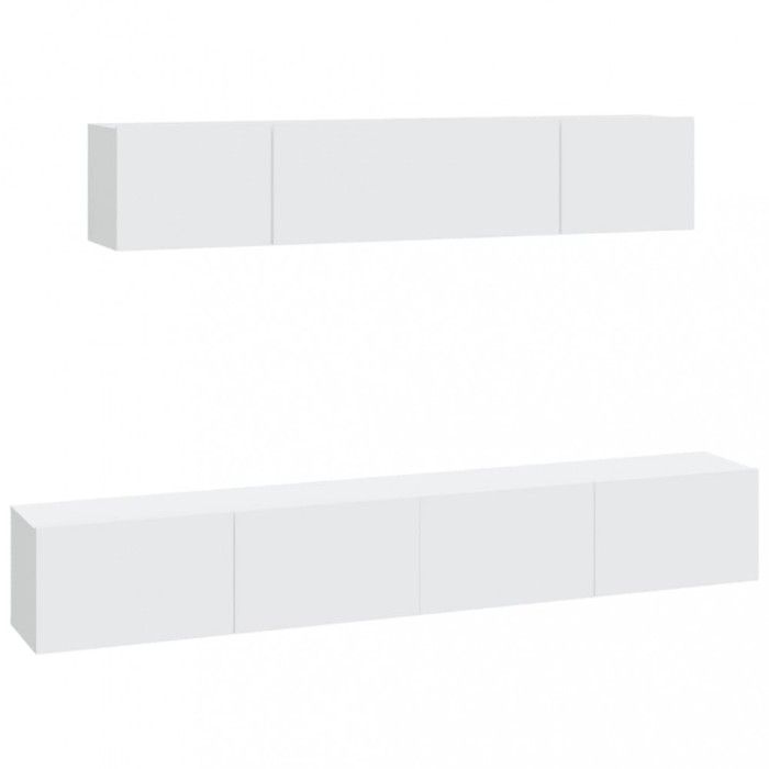 Set dulap TV, 4 piese, alb, lemn prelucrat