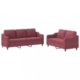 Set canapea cu perne, 2 piese, rosu vin, material textil